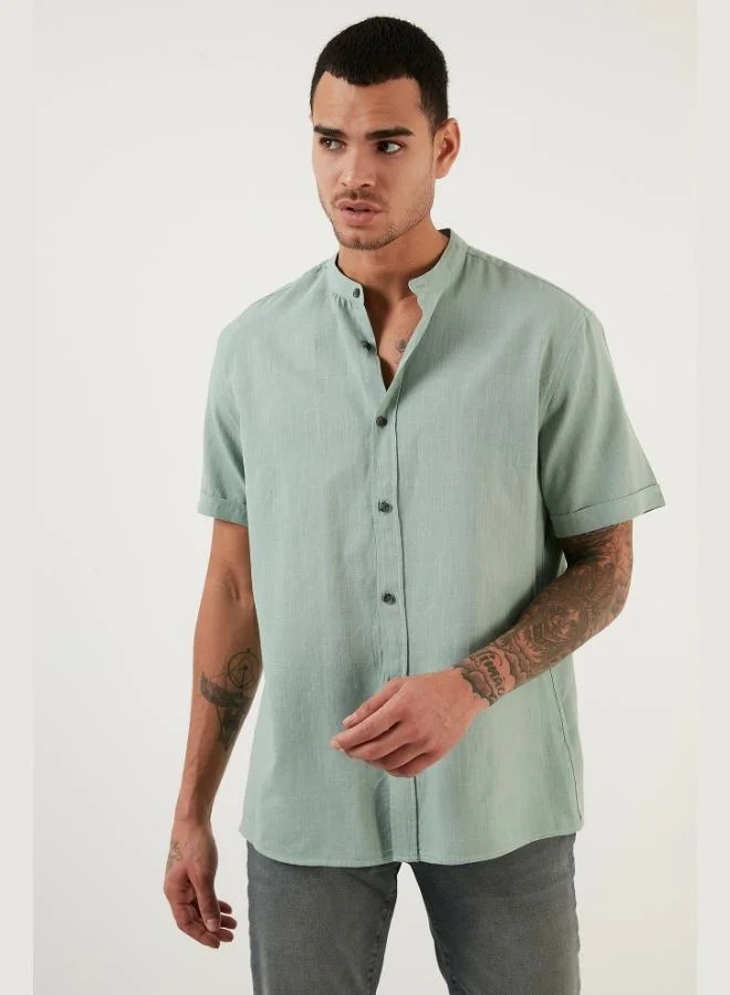 Buratti  Buratti Cotton Linen Look Stand Collar Short Sleeve Shirt Men's SHIRT CF21S113899 for Men | Best Price UAE