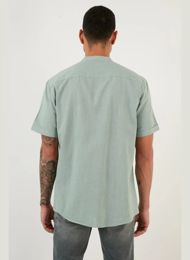 Buratti  Buratti Cotton Linen Look Stand Collar Short Sleeve Shirt Men's SHIRT CF21S113899 for Men | Best Price UAE