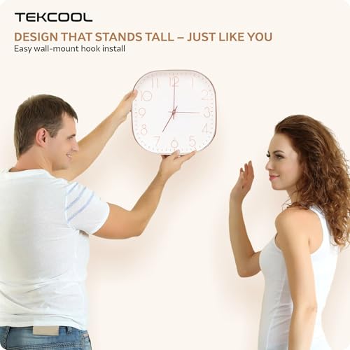 TEKCOOL Plastic Analogue Wall Clock 12" Silent Quartz Decorative Latest Wall Clock Non-Ticking Classic Clock Battery Operated Round Easy to Read for Room/Home/Kitchen/Bedroom/Office/School.Rose White - Image 5