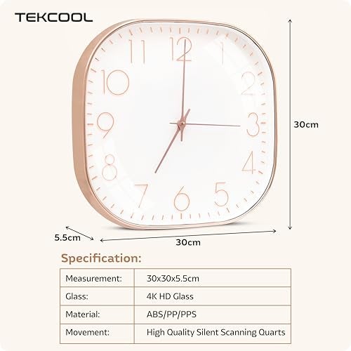 TEKCOOL Plastic Analogue Wall Clock 12" Silent Quartz Decorative Latest Wall Clock Non-Ticking Classic Clock Battery Operated Round Easy to Read for Room/Home/Kitchen/Bedroom/Office/School.Rose White - Image 3