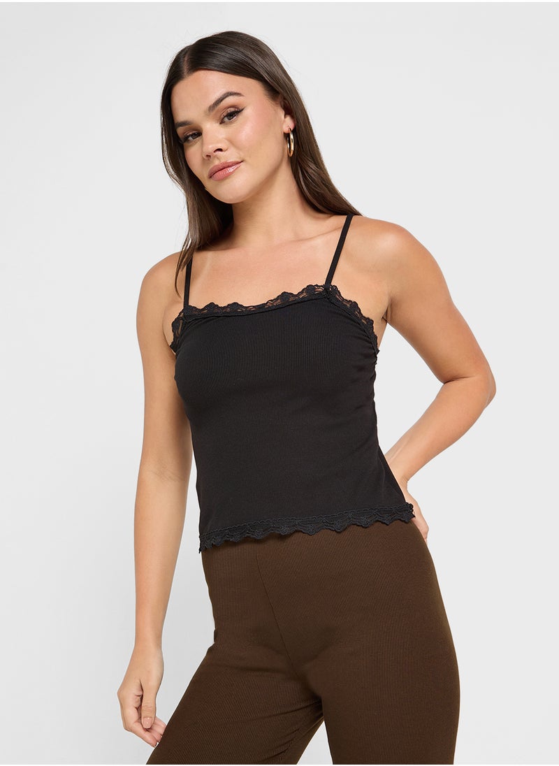 Ginger Basics - Ribbed Fitted Lace Cami Top - Image 1