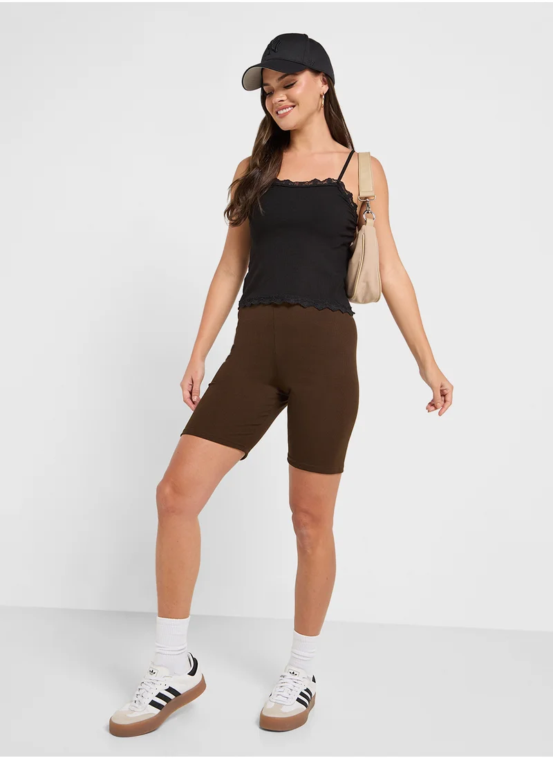 Ginger Basics Ribbed Fitted Lace Cami Top
