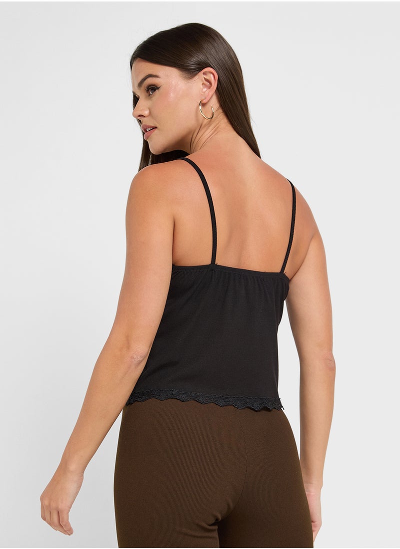 Ginger Basics - Ribbed Fitted Lace Cami Top - Image 1
