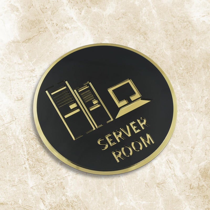 Vertical Root Inc ® Premium Black Gold Finish Acrylic Server Room Door Sign Easy to Mount Self-Adhesive Tape Signage for Hotel Office Resort Society Corporate Business Hospital - Image 2
