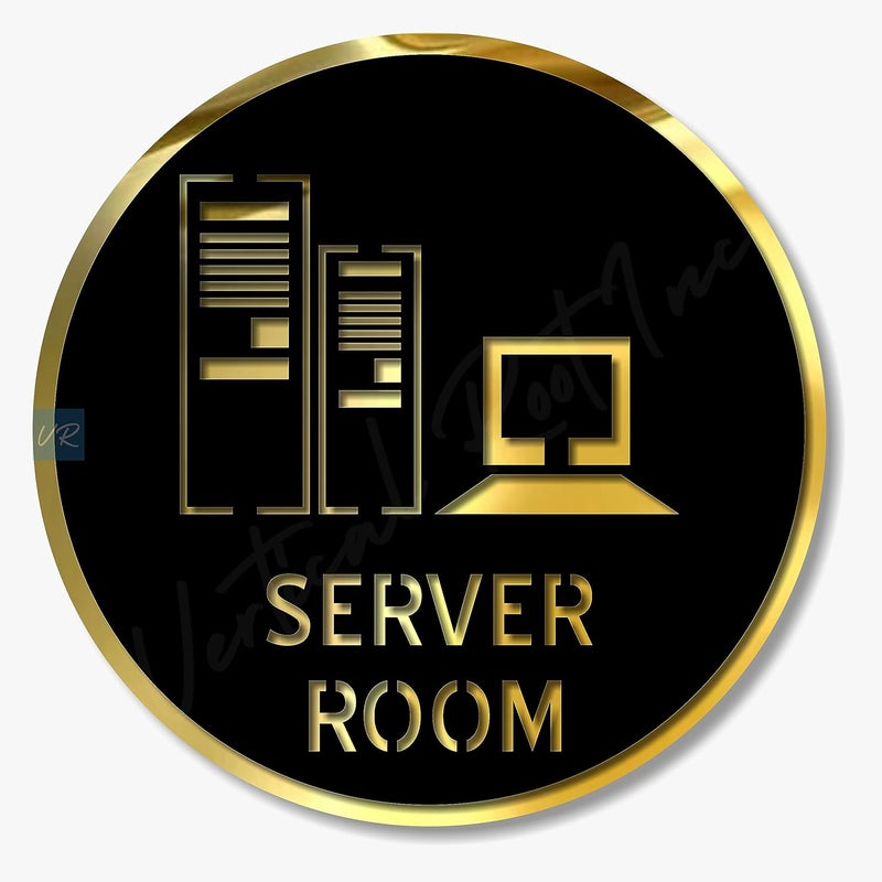 Vertical Root Inc ® Premium Black Gold Finish Acrylic Server Room Door Sign Easy to Mount Self-Adhesive Tape Signage for Hotel Office Resort Society Corporate Business Hospital - Image 1