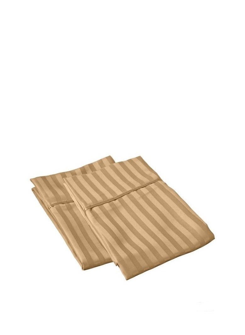 Cotton hub - Cotton hub 3 Pcs Set Bed Sheet 240x280 cm, 300TC Satin Stripe 100% Cotton Brown with 2 Pillow Case - Image 1