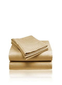 Cotton hub 3 Pcs Set Bed Sheet 240x280 cm, 300TC Satin Stripe 100% Cotton Brown with 2 Pillow Case