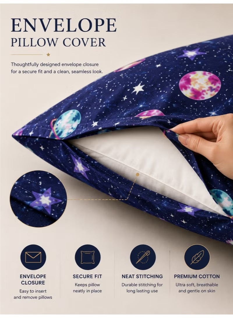 ZEESQUARE Luxury 4-Piece Galaxy Print Cotton Bedsheet Set | Premium Star Pattern Bed Linen with 1 Fitted Sheet, 1 Flat Sheet & 2 Pillowcases | 100% Cotton Soft Breathable Bedding Set for Single & King Size Beds - Image 3