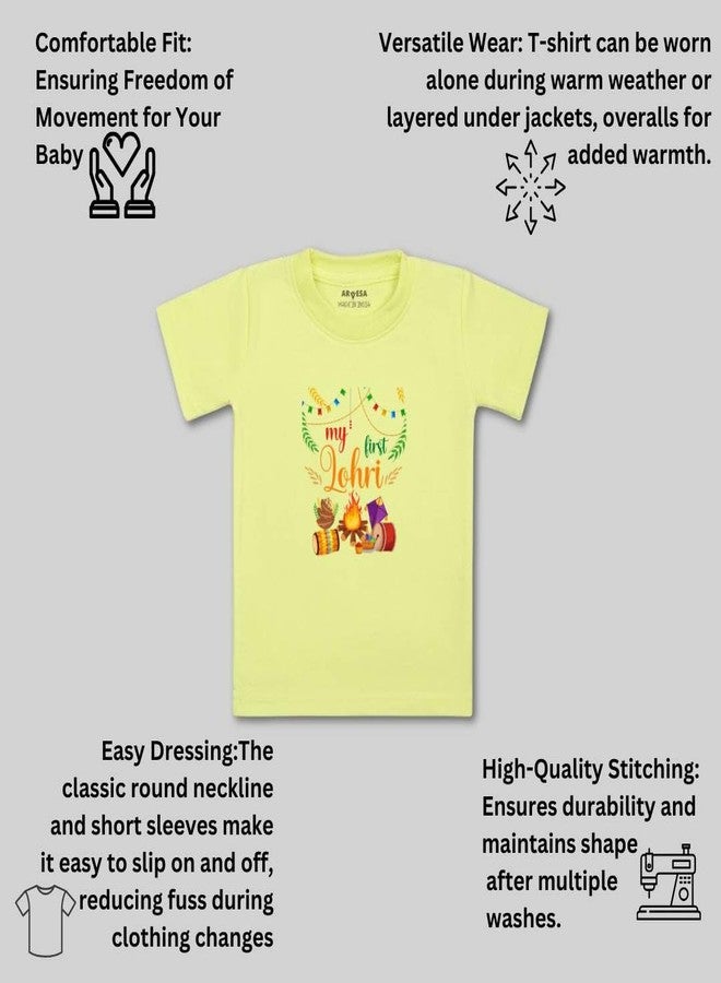 ARVESA My First Lohri TS-575 Lohri Baby Tshirt for Kids Boys & Girls Half Sleeves Round Neck Clothes Tshirt for Kids Boys 1 Months to 6 Years Dress Yellow - Image 3