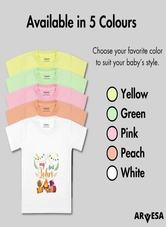 ARVESA My First Lohri TS-575 Lohri Baby Tshirt for Kids Boys & Girls Half Sleeves Round Neck Clothes Tshirt for Kids Boys 1 Months to 6 Years Dress Yellow - Image 4