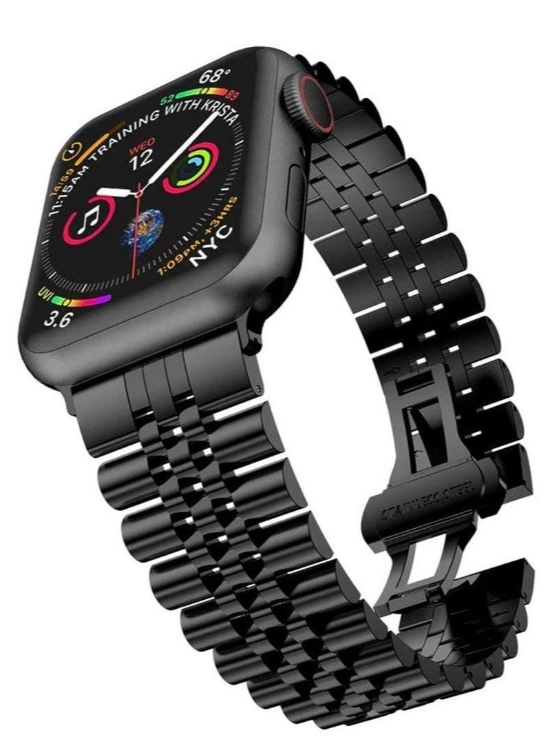 ELTRAZONE Replacement Band Compatible with Apple Watch Ultra 49mm 45mm / 44mm / 42mm, Stainless Steel Solid Strap Metal Bracelet for Apple Watch Series 8 7 6 5 4 3 2 SE (Black) - Image 1