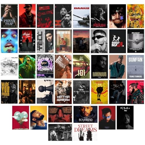 auraposter Paper Desi Hip Hop (Set of 40) | DHH Mini Posters (15 x10 cm) | Mini Posters of Seedhe Maut, Krsna, Raftaar, Chaar Diwari songs for Wall, Bedroom, Living room | DHH Singers Desi Hip Hop - Image 1