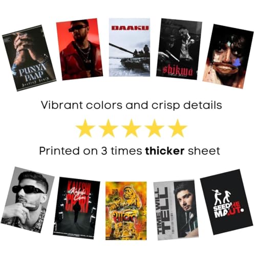 auraposter Paper Desi Hip Hop (Set of 40) | DHH Mini Posters (15 x10 cm) | Mini Posters of Seedhe Maut, Krsna, Raftaar, Chaar Diwari songs for Wall, Bedroom, Living room | DHH Singers Desi Hip Hop - Image 4