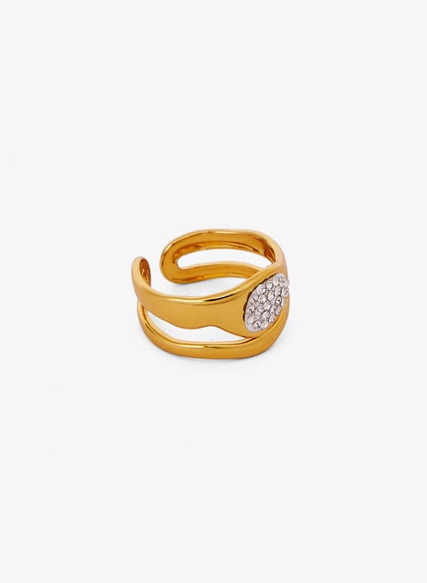 Chunky Gold and Diamonte Embellished Statement Rings