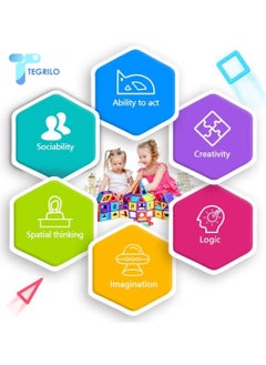 TEGRILO 148 Piece Magnetic Building Blocks Multicolor Clear 2D 3D Shapes Construction Tiles, Creative and Educational Magnetic Toys for Children  - Image 5