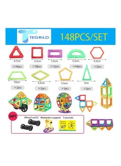 TEGRILO 148 Piece Magnetic Building Blocks Multicolor Clear 2D 3D Shapes Construction Tiles, Creative and Educational Magnetic Toys for Children  - Image 2