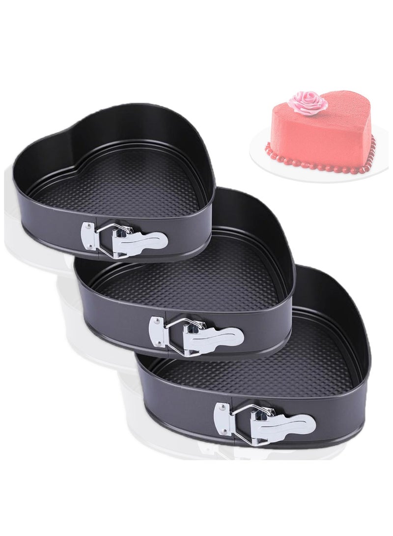 CMGTYYD 3 Pcs Heart Shaped Cake Tin Set, Round Buckle Removable Bottom Non Stick Baking Pan, Even Heat Distribution Cheesecake Tin, Honeycomb Chassis Carbon Steel Cake Mold, Heart Cake Tin for Baking - Image 1