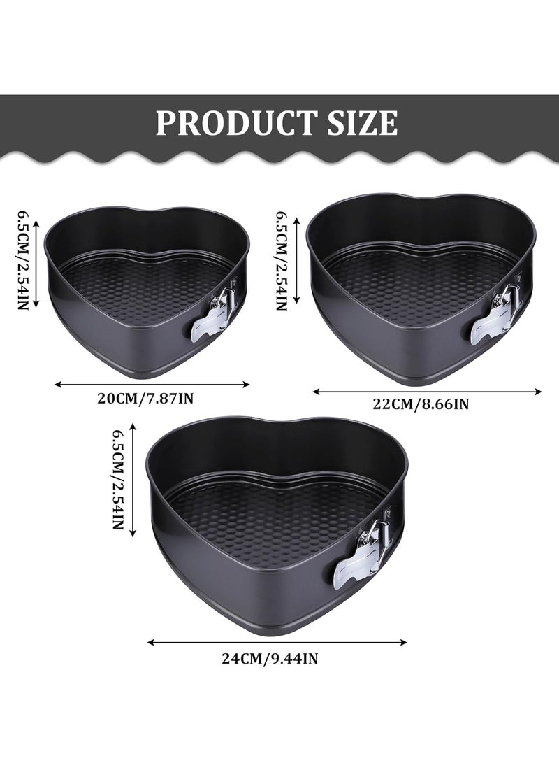 CMGTYYD 3 Pcs Heart Shaped Cake Tin Set, Round Buckle Removable Bottom Non Stick Baking Pan, Even Heat Distribution Cheesecake Tin, Honeycomb Chassis Carbon Steel Cake Mold, Heart Cake Tin for Baking - Image 2