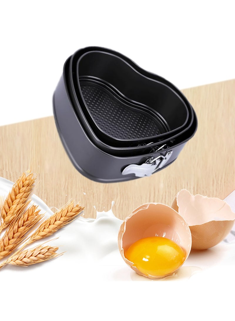 CMGTYYD 3 Pcs Heart Shaped Cake Tin Set, Round Buckle Removable Bottom Non Stick Baking Pan, Even Heat Distribution Cheesecake Tin, Honeycomb Chassis Carbon Steel Cake Mold, Heart Cake Tin for Baking - Image 5