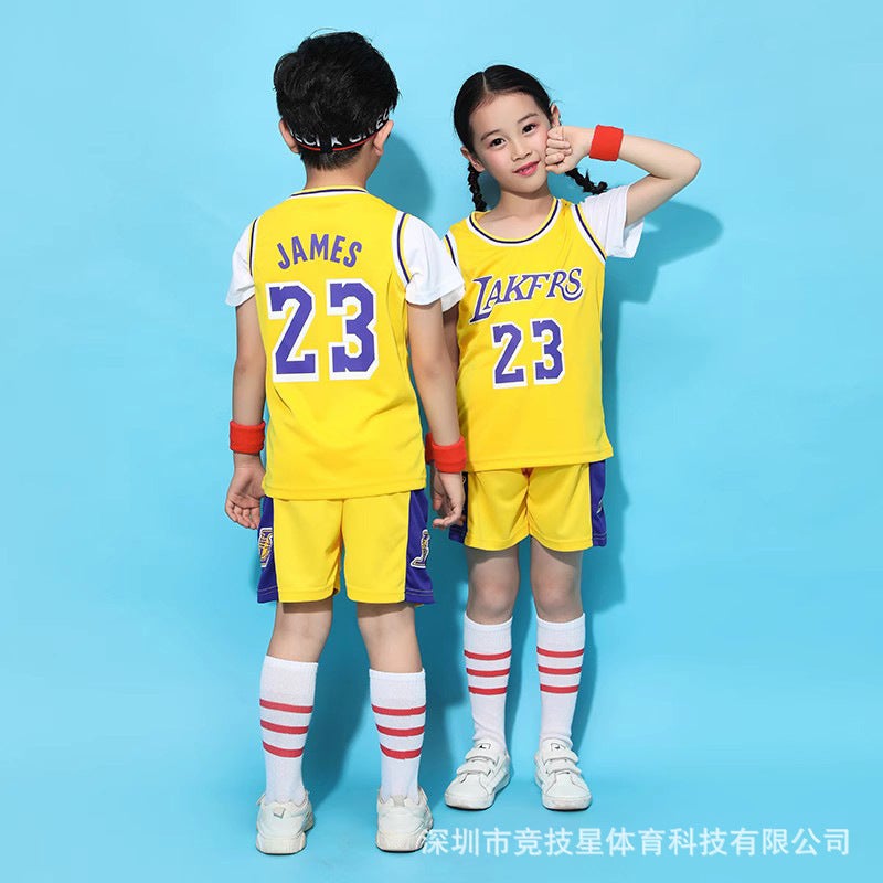 Generic Kids Basketball Jersey Set with Numbers James 23 Yellow 