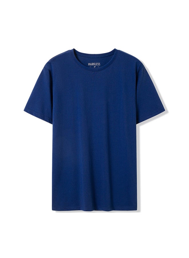 Markless قميص قطني ناعم على البشرة للرجال، قميص داخلي بأكمام قصيرة بلون صلب 5630، Midnight Blue، M - Image 2