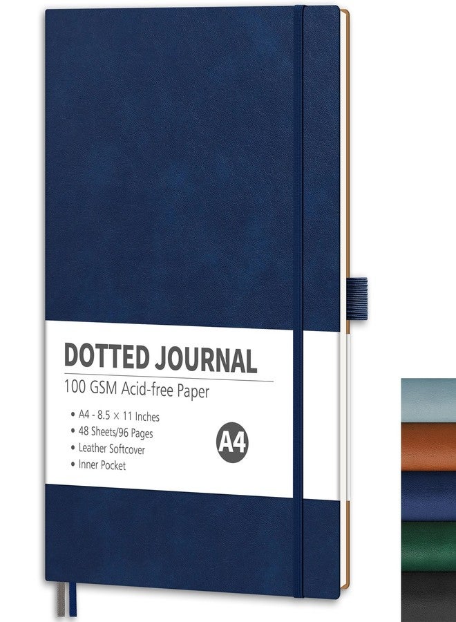 RETTACY Bullet Dotted Journal Notebook, 96 Pages, A4 Large Size (8.5'' x 11''), Leather Softcover, 100 GSM Thick Paper, for Bullet Journaling, Planning, Tracking (Navy Blue) - Image 1