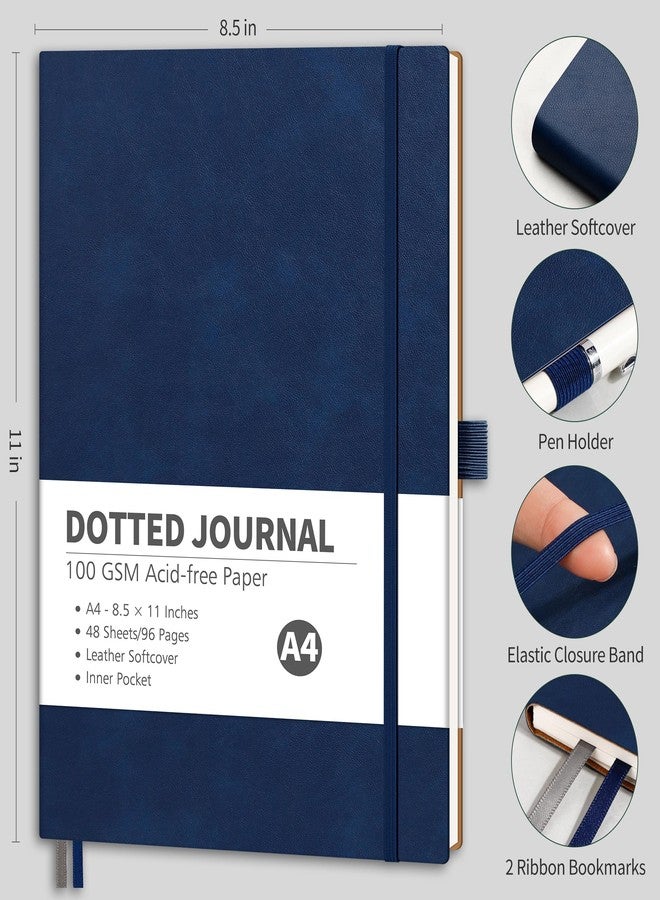 RETTACY Bullet Dotted Journal Notebook, 96 Pages, A4 Large Size (8.5'' x 11''), Leather Softcover, 100 GSM Thick Paper, for Bullet Journaling, Planning, Tracking (Navy Blue) - Image 2