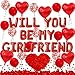 Cunnikku Letter Balloons Will You Be My Girlfriend 18 Red Heart Foil Balloons Red Confetti Balloons with 1000pcs Artificial Rose Petals Be My Girlfriend Proposal Balloon for Valentine Day Party Decorations - Image 2