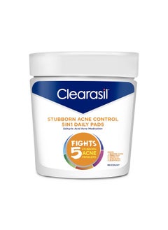 Clearasil Clearasil Stubborn Acne Control 5in1 Daily Facial Cleansing Pads, with Salicylic Acid Acne Treatment Medicine, 90 Count  - Image 1