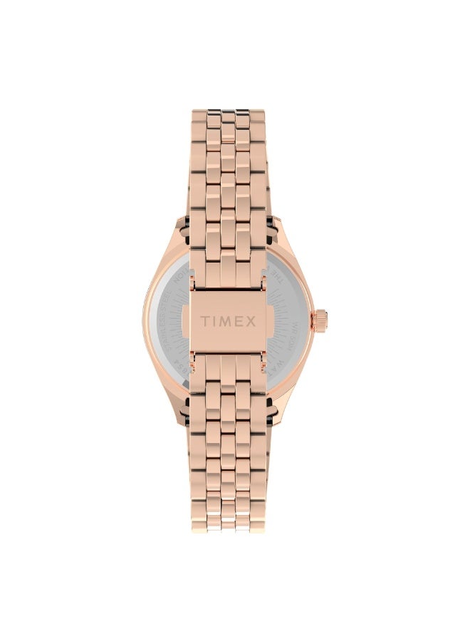 تيميكس ساعة TIMEX النسائية بهيكل من الفولاذ المقاوم للصدأ بلون الذهب الوردي وسوار من الفولاذ المقاوم للصدأ بلون الذهب الوردي - Image 3