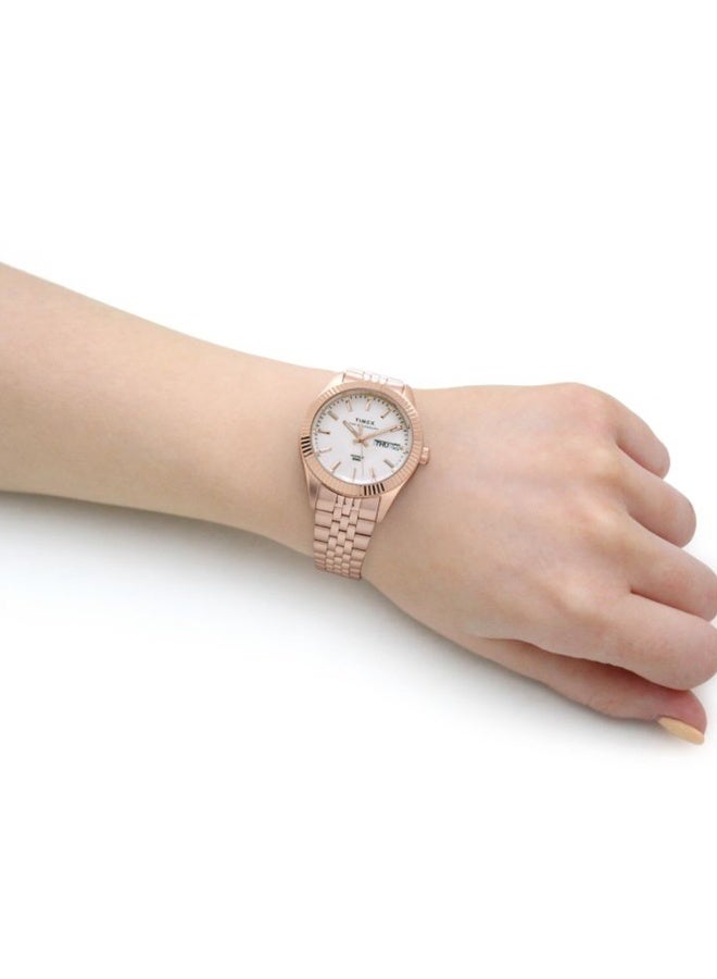 تيميكس ساعة TIMEX النسائية بهيكل من الفولاذ المقاوم للصدأ بلون الذهب الوردي وسوار من الفولاذ المقاوم للصدأ بلون الذهب الوردي - Image 5