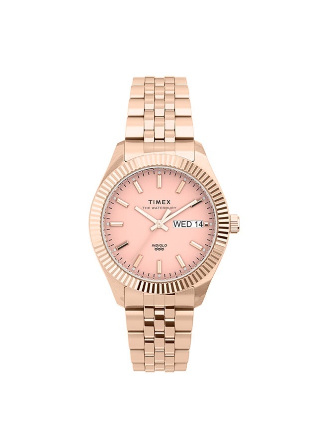 تيميكس ساعة TIMEX النسائية بهيكل من الفولاذ المقاوم للصدأ بلون الذهب الوردي وسوار من الفولاذ المقاوم للصدأ بلون الذهب الوردي - Image 1