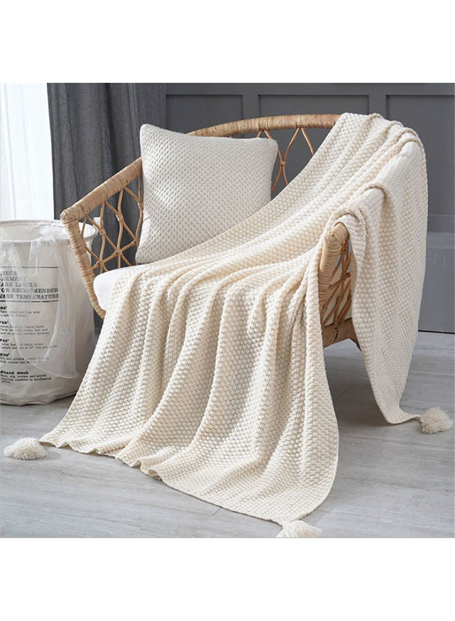 NIBEMINENT Tassel Design Warm Blanket Polyester Cream Coloured 130x170cm  - Image 1
