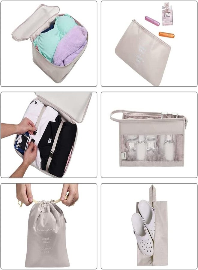 Oceanevo 8 Pcs Packing Cubes for Travel, Travel Organizer Bags for Luggage, Suitcase with Toiletry Pouch and Shoe Bag - Set of 8 - Beige - Image 5