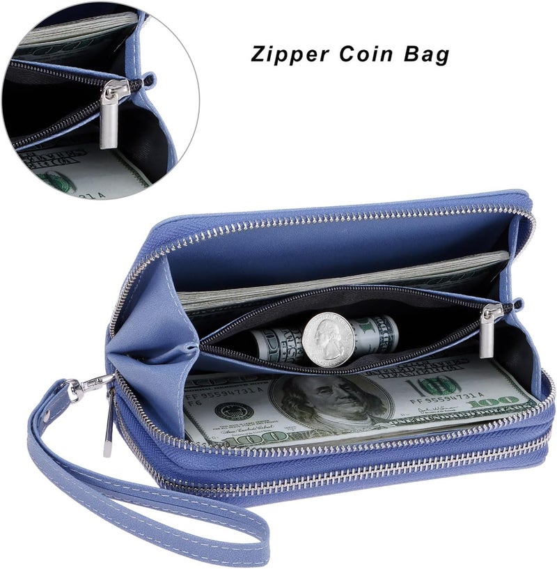 HAWEE Cellphone Wallet for Women Dual Zipper Long Purse with Removable Wristlet - Image 4
