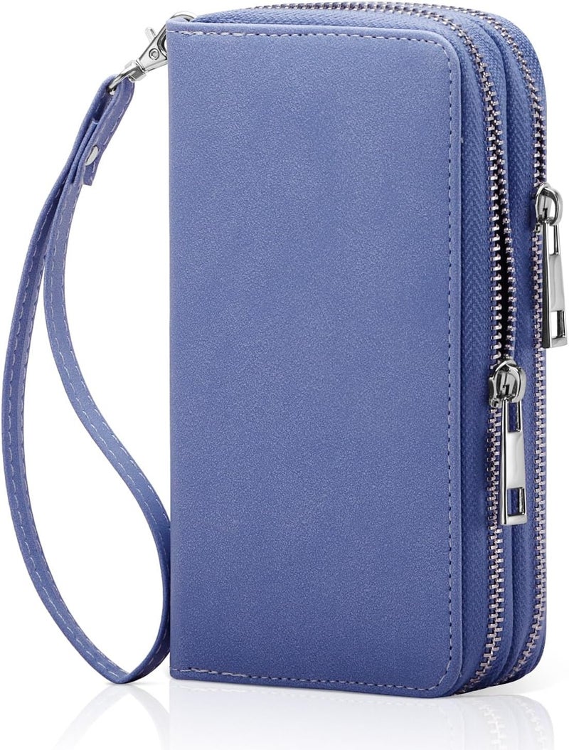 HAWEE Cellphone Wallet for Women Dual Zipper Long Purse with Removable Wristlet - Image 1