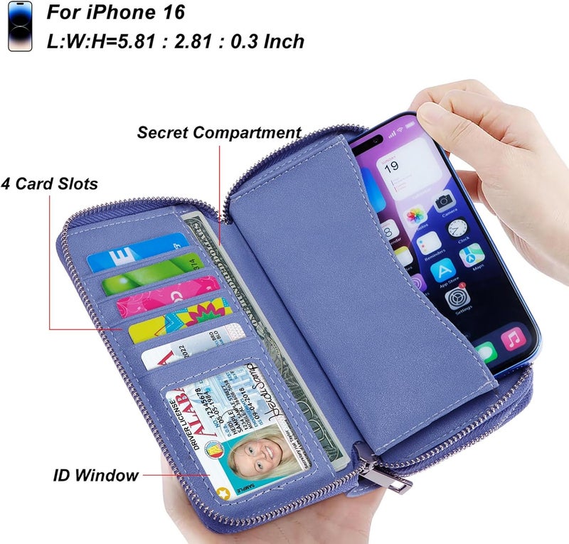 HAWEE Cellphone Wallet for Women Dual Zipper Long Purse with Removable Wristlet - Image 3