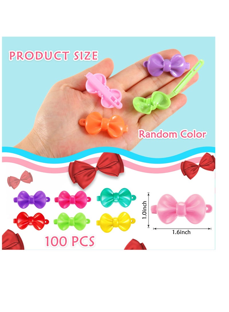 Excefore Girls Hair Barrettes, Self Hinge Plastic Hair Clip, Toddler Kids Baby Hair Clip, Colorful Cute Hair Clip, Bow Cartoon Hair Accessories (100 Pcs, Random Color) - Image 2