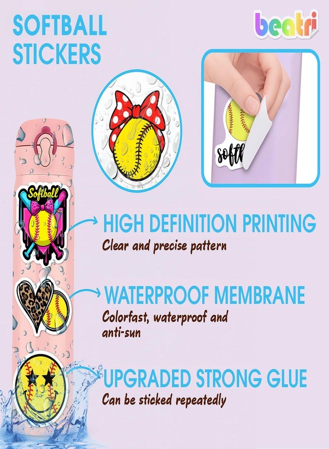 BEATRI Softball Stickers 50pcs Vinyl Waterproof Sport Womens Decor & Party Favors for Laptop, Water Bottle, Skateboard & Travel Gear | Non-Repeating Decals, High-Definition Print - Image 2