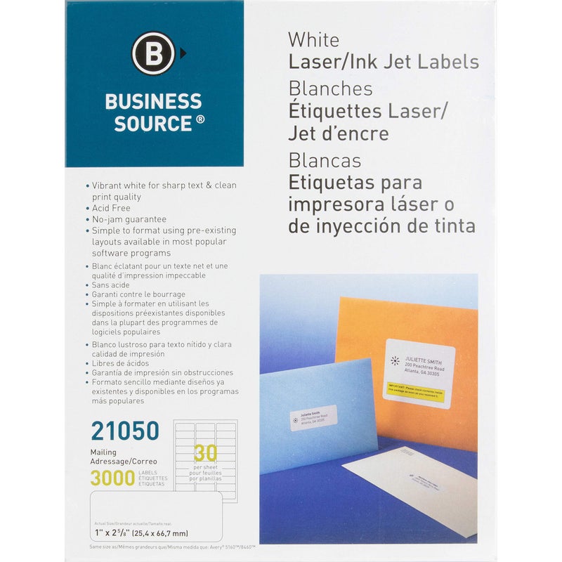 Business Source Mailing Laser Label 1x258 3000PK White