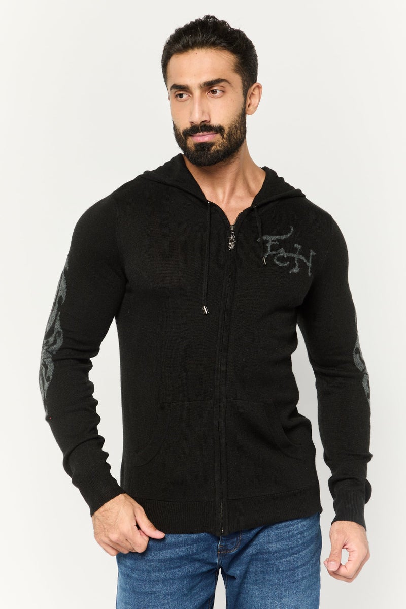 Ed Hardy سويت شيرتات بسحاب للرجال بطبعة جمجمة، أسود - Image 1