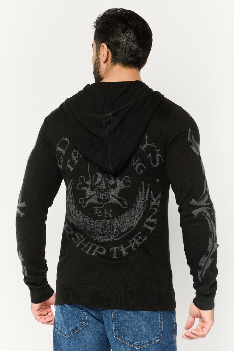 Ed Hardy سويت شيرتات بسحاب للرجال بطبعة جمجمة، أسود - Image 4
