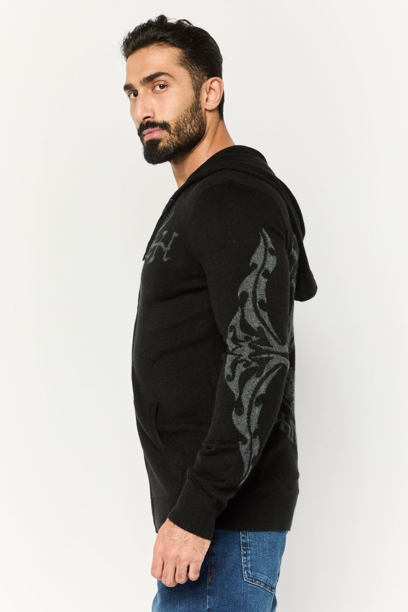 Ed Hardy سويت شيرتات بسحاب للرجال بطبعة جمجمة، أسود - Image 3