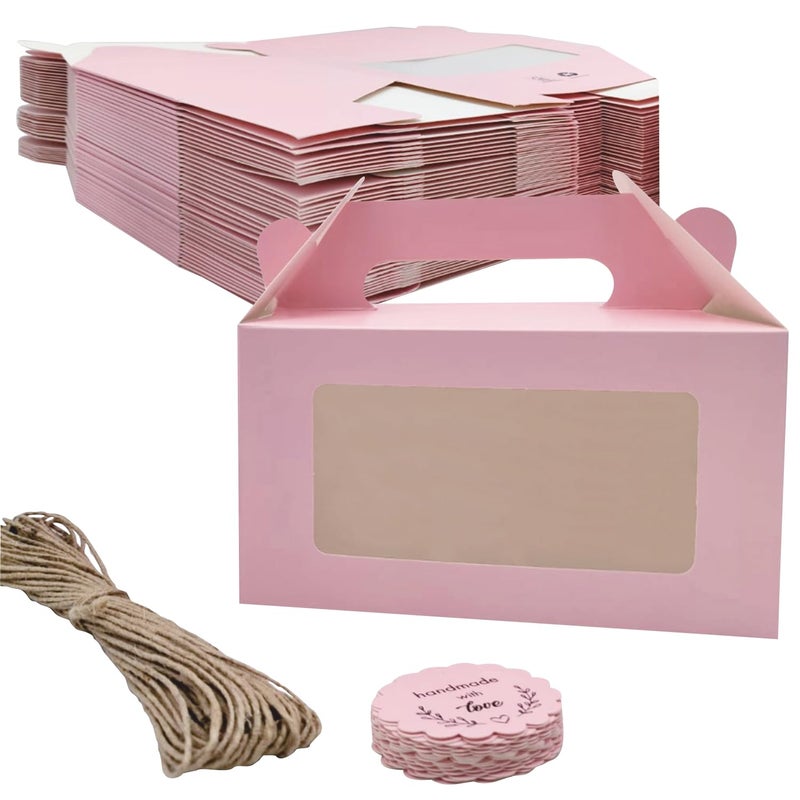 mudrit 20-Pack Pink Party Favor Treat Boxes, Gable Gift boxes with Handles for snacks, cookies, goodies, muffins, 2 jars, candies - Image 1