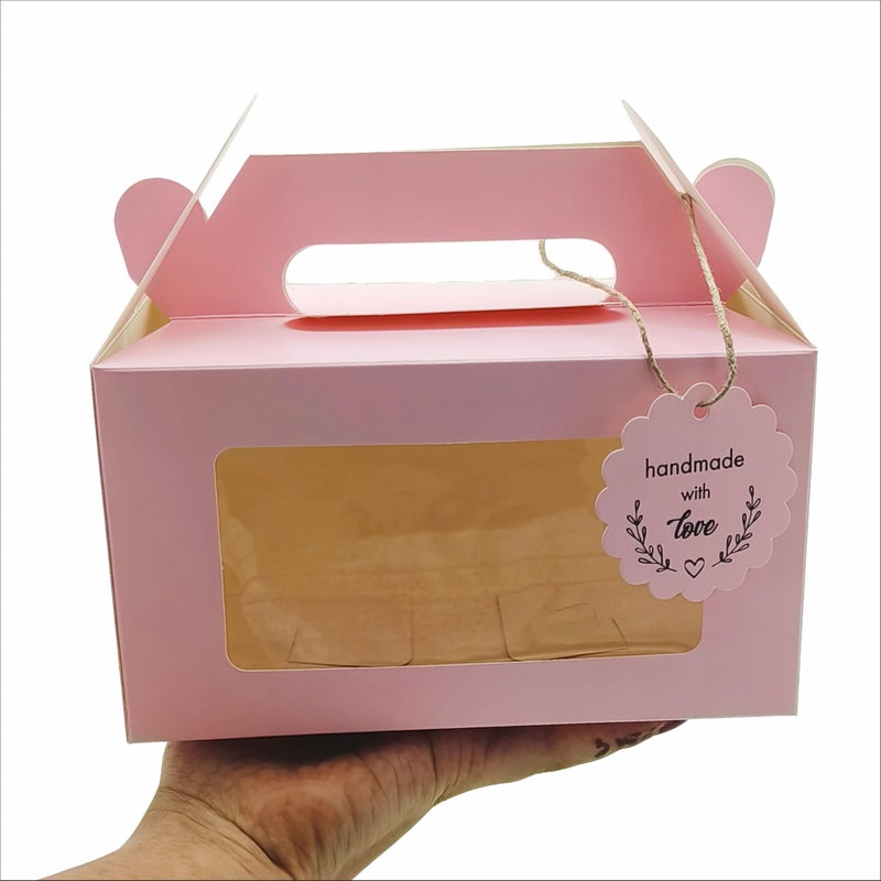 mudrit 20-Pack Pink Party Favor Treat Boxes, Gable Gift boxes with Handles for snacks, cookies, goodies, muffins, 2 jars, candies - Image 5