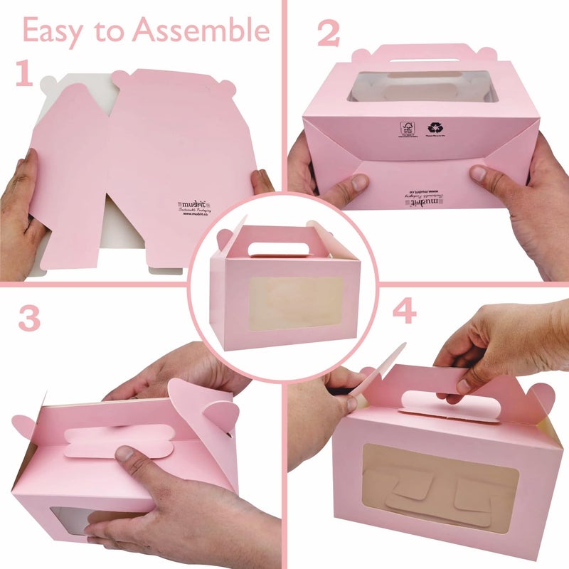mudrit 20-Pack Pink Party Favor Treat Boxes, Gable Gift boxes with Handles for snacks, cookies, goodies, muffins, 2 jars, candies - Image 3