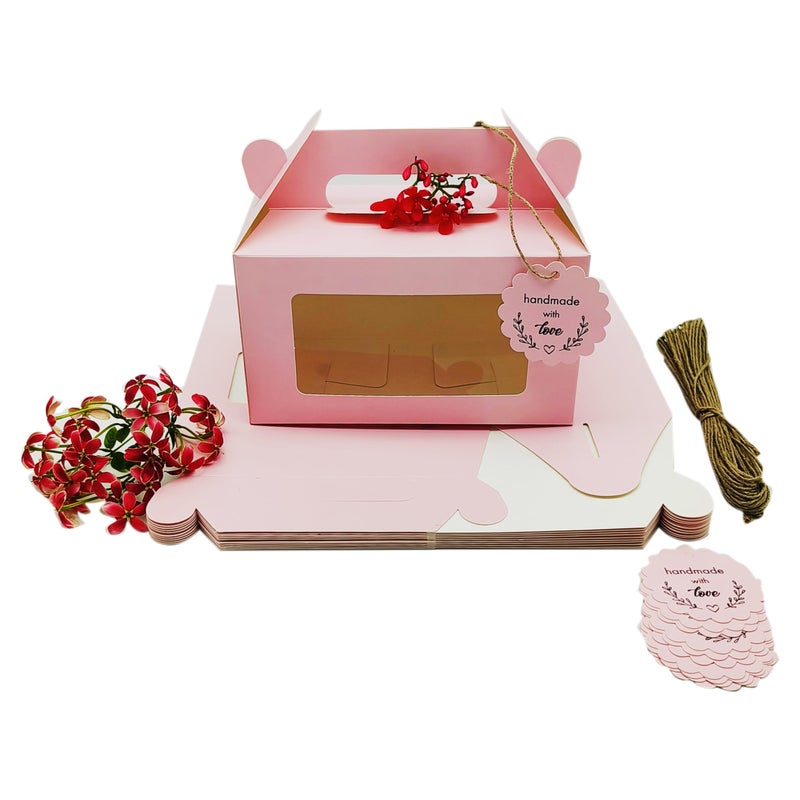 mudrit 20-Pack Pink Party Favor Treat Boxes, Gable Gift boxes with Handles for snacks, cookies, goodies, muffins, 2 jars, candies - Image 4
