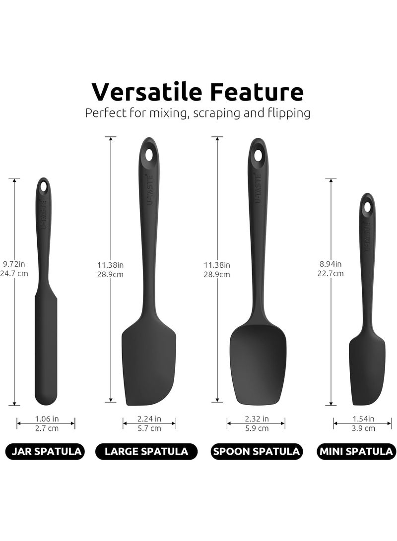 315℃ Heat Resistant Silicone Spatula:  High Heat Proof Flexible BPA-Free Non-Stick Bowl Scraper, Seamless Rubber Kitchen Utensils for Baking Cooking Mixing Cookware Set of 4 (Black) - Image 2