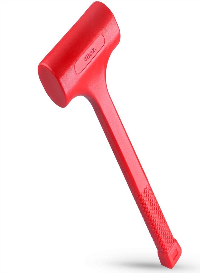 EFFICERE 3-LB (48-OZ) Premium Dead Blow Hammer and Unicast Mallet, Neon Red Color | Durable Unibody Molded Construction, Checkered Grip | Rebound and Spark Resistant, Non-Marring and Non-Sparking Design - Image 1