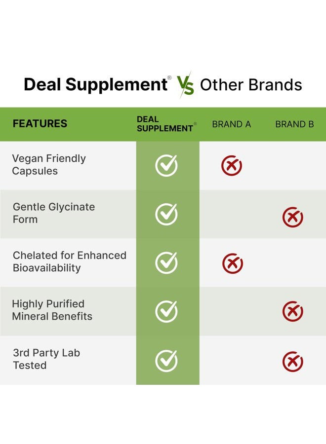 DEAL SUPPLEMENT مغنيسيوم جليسينات 500 ملغ، 240 كبسولة نباتية | مخلب لسهولة الامتصاص | معدن أساسي نقي للغاية لصحة العضلات والمفاصل والقلب والهضم - Image 5